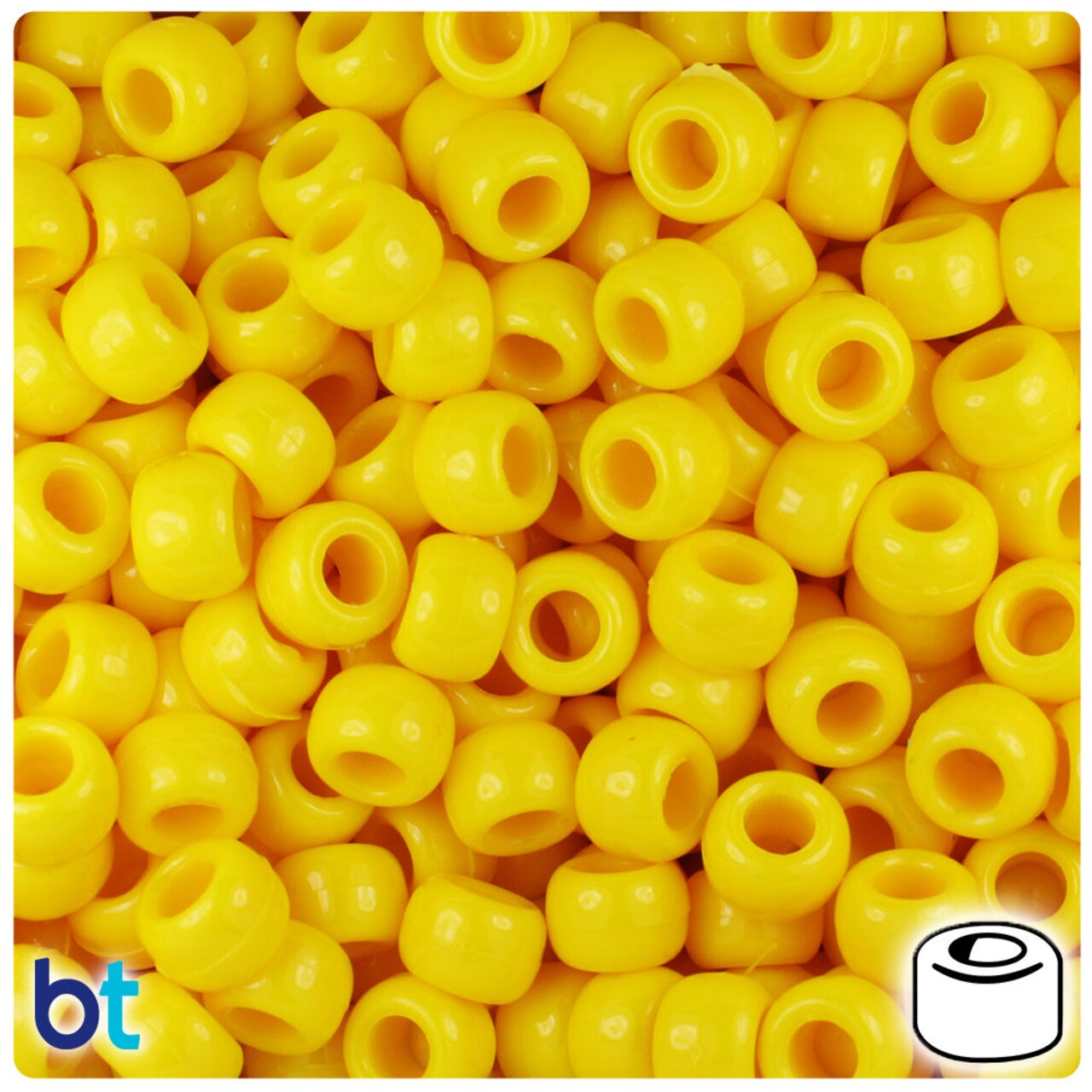 BeadTin Bright Yellow Opaque 9mm Barrel Plastic Pony Beads (500pcs)